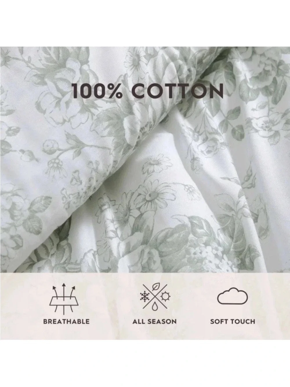 Laura Ashley Twin Green Floral Toile Reversible Comforter Set 5pc